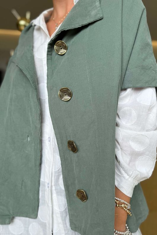 Made in Italy Cooper Needlecord Cap Sleeve Jacket Soft Khaki